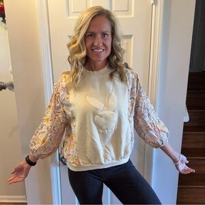 PLAYBOY Cream Floral Sleeve Bunny Sweatshirt